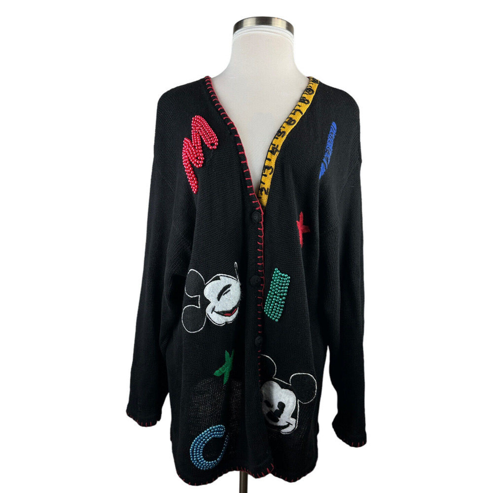 Rare Vtg Mickey & Co Oversized Cardigan Embellished Beaded Embroider Academic 3X - Picture 16 of 16